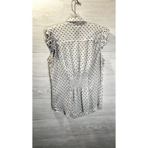 Susie Rose‎ Polkadot Button Up Womens Ruffle Sleeveless Semi-sheer Top - Picture 5 of 11